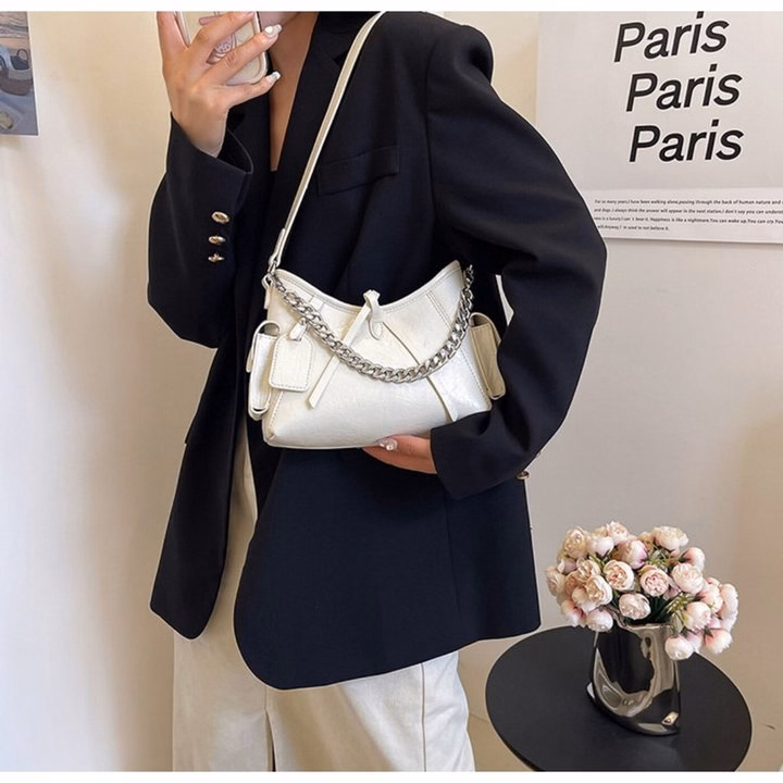 Túi Xách Nữ Kẹp Nách Đeo Chéo Da Nhăn Lót Nhung Dáng Thuyền Độc Lạ W744 - Winnie House - Ảnh 7