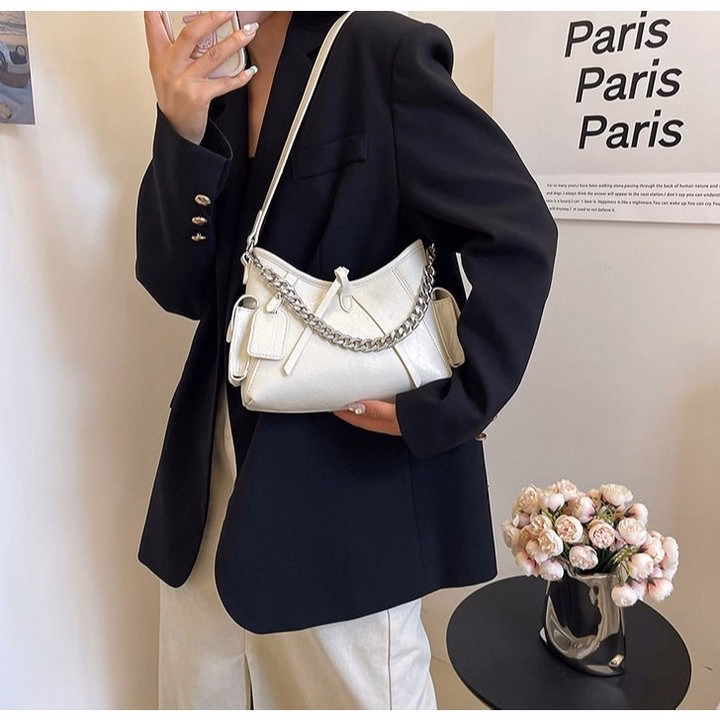 Túi Xách Nữ Kẹp Nách Đeo Chéo Da Nhăn Lót Nhung Dáng Thuyền Độc Lạ W744 - Winnie House - Ảnh 5