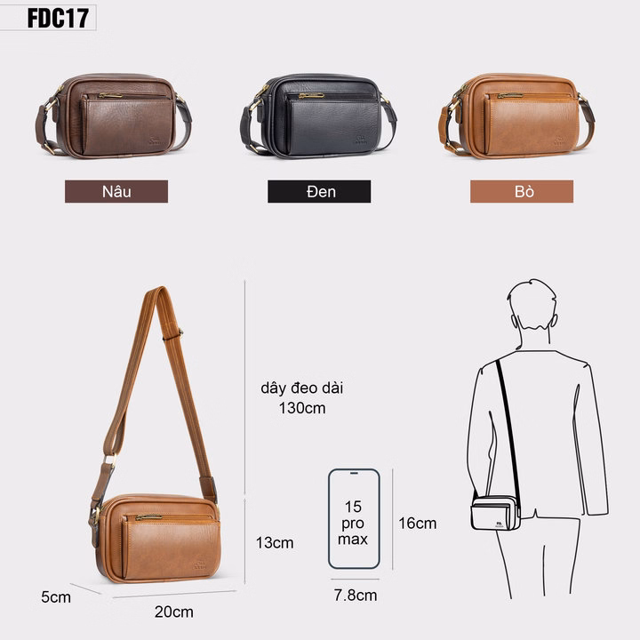 Túi Đeo Chéo Da Nam Nữ Thời Trang Fadoda Fdc17 - Ảnh 16