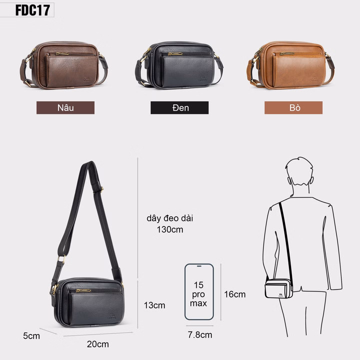 Túi Đeo Chéo Da Nam Nữ Thời Trang Fadoda Fdc17 - Ảnh 10