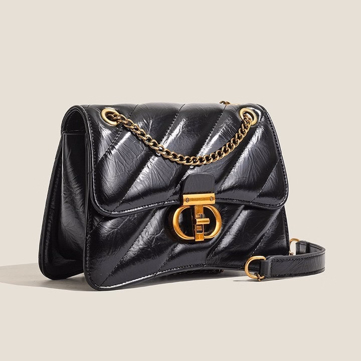 Túi Xách Nữ Da Nhăn Bóng Phối Xích – Thanh Lịch Mà Cực Chất W397 - Winnie House - Ảnh 2