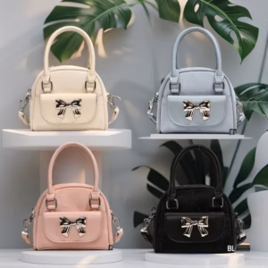 Túi Xách Nữ Kẹp Nách Đeo Chéo Dáng Bầu Đính Nơ Bạc Sang Xịn Mịn W462 - Winnie House