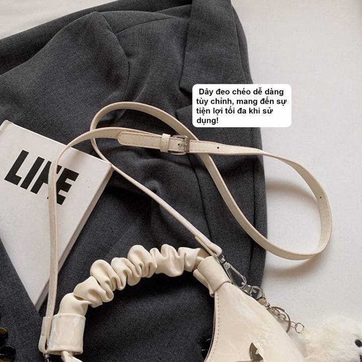 Túi Đeo Chéo, Xách Tay Nhung Quai Rúm, Tặng Kèm Móc Treo W599 - Winnie House - Ảnh 8
