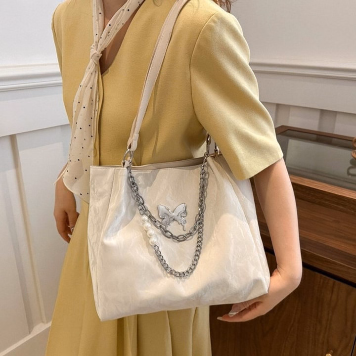 Túi Xách Nữ Công Sở Da Nhung Mác Bướm Phối Xích Hoa Hạt Ngọc W635 - Winnie House - Ảnh 8