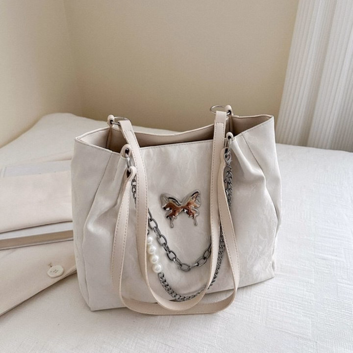 Túi Xách Nữ Công Sở Da Nhung Mác Bướm Phối Xích Hoa Hạt Ngọc W635 - Winnie House - Ảnh 4