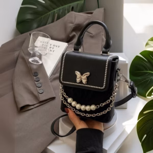 Túi Điện Thoại Mini W644 – Da Nhung Mịn, Mác Bướm Bạc, Dễ Phối Mọi Outfit - Winnie House