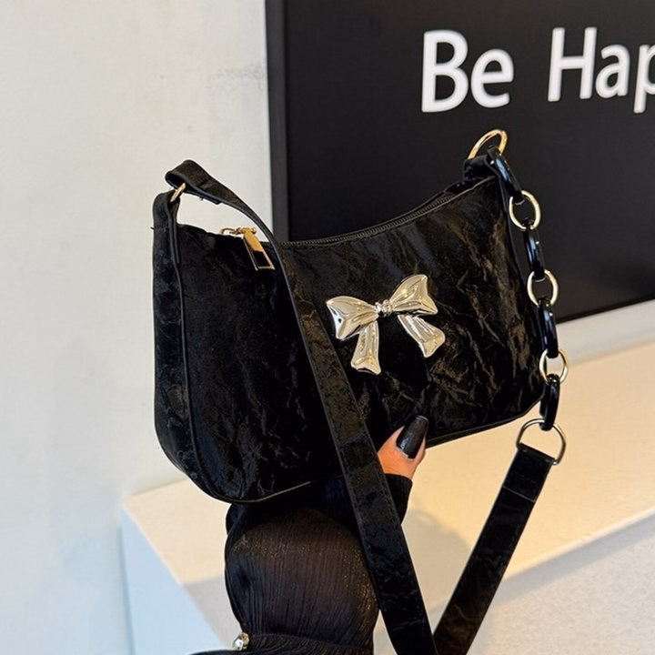 Túi Xách Nữ Da Nhung Phối Xích, Gắn Tag Bươm – Xinh Hết Nấc W645 - Winnie House - Ảnh 2