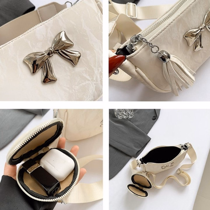 Túi Da Nhung Gắn Nơ Bạc – Nhỏ Nhưng Siêu Xinh, Tặng Kèm Ví Treo W649 - Winnie House - Ảnh 11