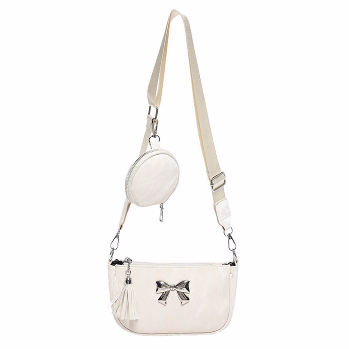 Túi Da Nhung Gắn Nơ Bạc – Nhỏ Nhưng Siêu Xinh, Tặng Kèm Ví Treo W649 - Winnie House - Ảnh 2