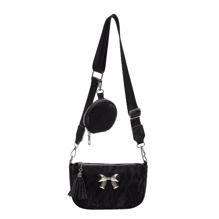 Túi Da Nhung Gắn Nơ Bạc – Nhỏ Nhưng Siêu Xinh, Tặng Kèm Ví Treo W649 - Winnie House - Ảnh 5