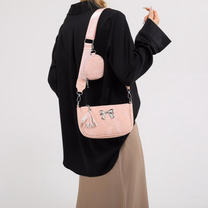 Túi Da Nhung Gắn Nơ Bạc – Nhỏ Nhưng Siêu Xinh, Tặng Kèm Ví Treo W649 - Winnie House - Ảnh 7