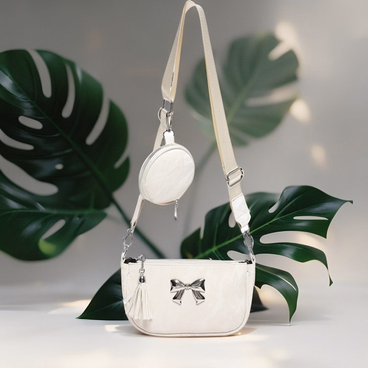 Túi Da Nhung Gắn Nơ Bạc – Nhỏ Nhưng Siêu Xinh, Tặng Kèm Ví Treo W649 - Winnie House