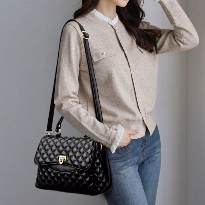 Túi Xách Nữ Chần Chỉ Khóa Gập Có Quai Xách – Sang Trọng, Thanh Lịch W661 - Winnie House - Ảnh 7