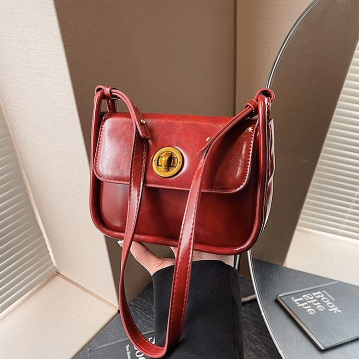 Túi Xách Nữ Khóa Xoay Dáng Bầu Nẹp Viền Da Nhăn Bóng Sang Trọng W665 - Winnie House - Ảnh 4