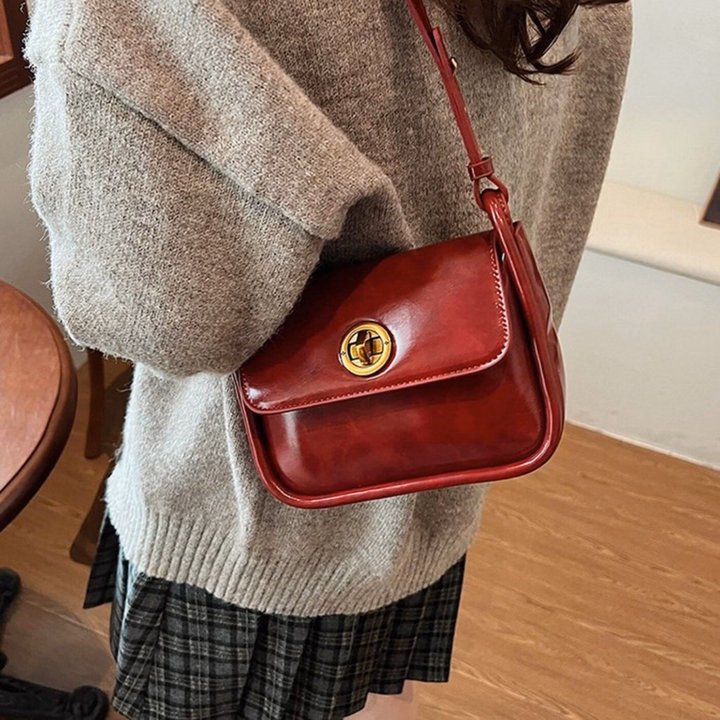 Túi Xách Nữ Khóa Xoay Dáng Bầu Nẹp Viền Da Nhăn Bóng Sang Trọng W665 - Winnie House - Ảnh 12