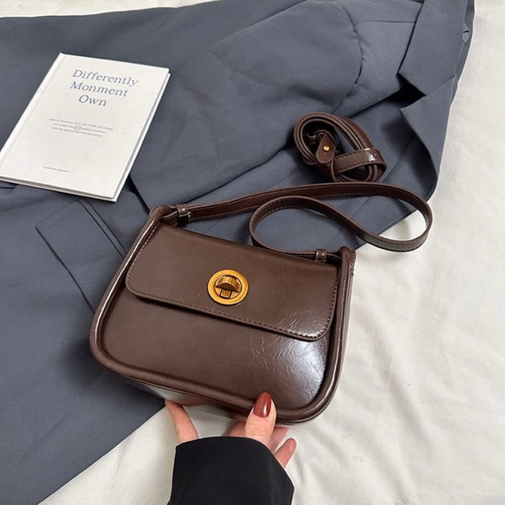 Túi Xách Nữ Khóa Xoay Dáng Bầu Nẹp Viền Da Nhăn Bóng Sang Trọng W665 - Winnie House - Ảnh 10