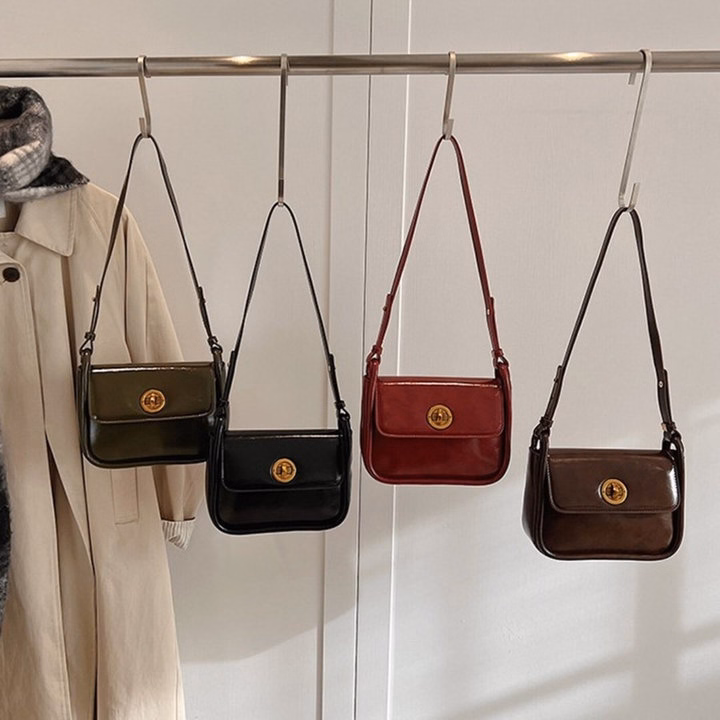 Túi Xách Nữ Khóa Xoay Dáng Bầu Nẹp Viền Da Nhăn Bóng Sang Trọng W665 - Winnie House - Ảnh 11