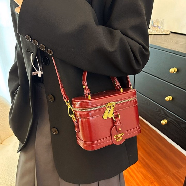 Túi Xách Nữ Dáng Hộp Da Nhăn Bóng Cực Xinh – Đựng Vừa Điện Thoại W666 - Winnie House - Ảnh 6