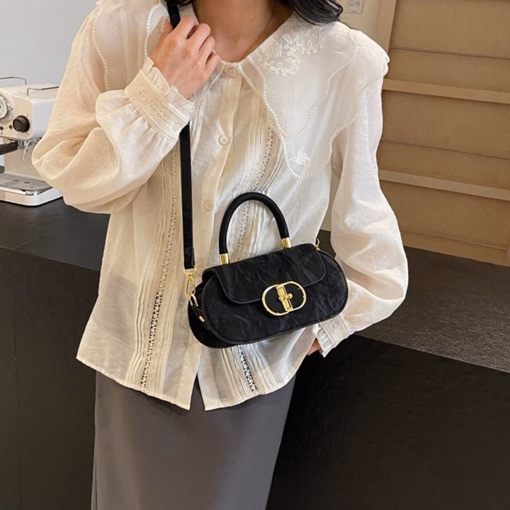 Túi Đeo Chéo Nữ Da Nhung Khóa Xoay Đá, Dáng Xinh Thanh Lịch W671 - Winnie House - Ảnh 13