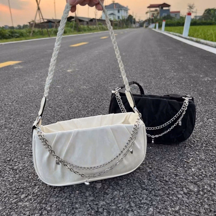 Túi Xách Nhung Vân Đá Kèm Xích Bạc – Sang Chảnh Hết Nấc W679 - Winnie House - Ảnh 4