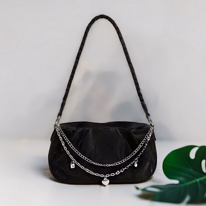 Túi Xách Nhung Vân Đá Kèm Xích Bạc – Sang Chảnh Hết Nấc W679 - Winnie House