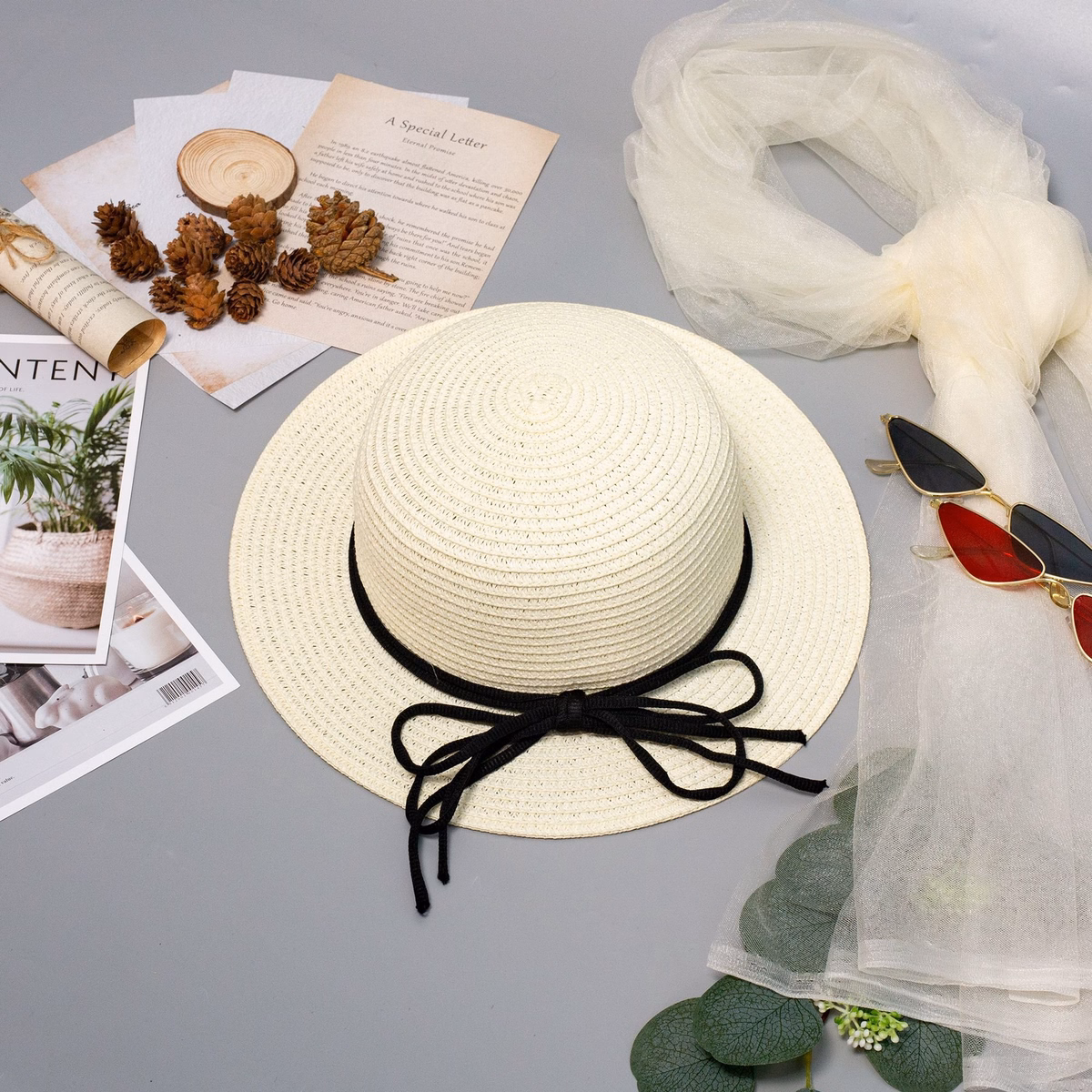 Nón Cói Đi Biển Cá Tính Dây Buộc Nơ Cs001 - Cói Su - Ảnh 4