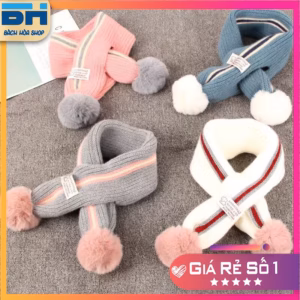 Khăn Len Choàng Cổ Phối Bóng Lông Mềm Xinh Xắn Cho Bé Từ 1-12 Tuổi - Bh Kids