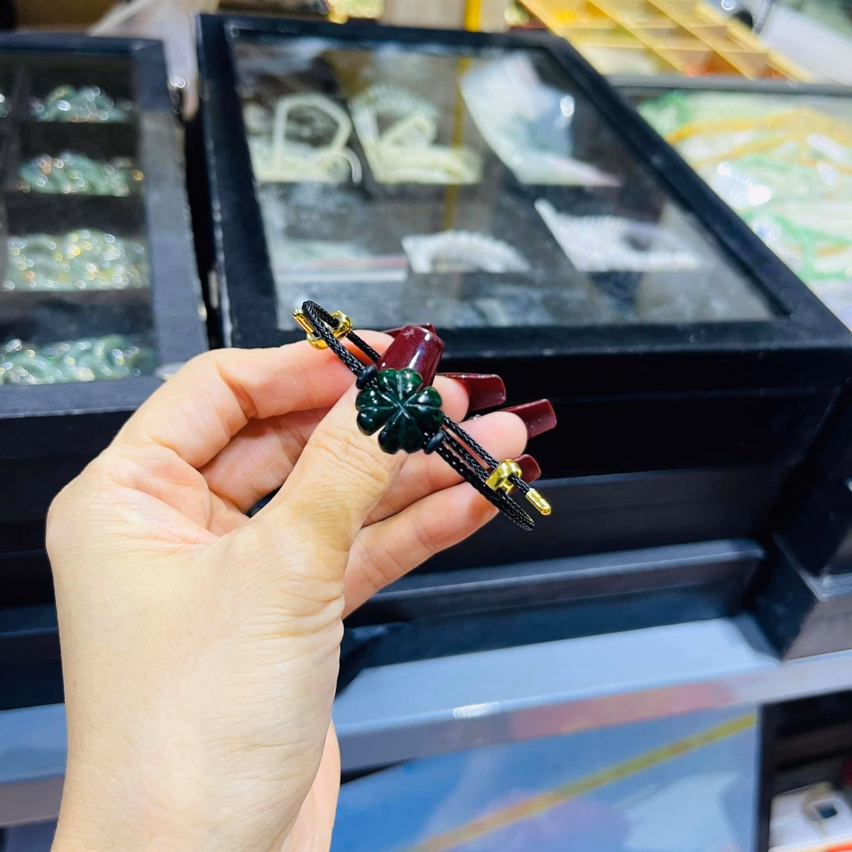 Vòng Tay Cỏ 4 Lá May Mắn Ngọc Cẩm Thạch Sơn Thuỷ Thiên Nhiên - Thắng Giang - Ảnh 2