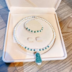 Bộ Trang Sức Ngọc Trai Thiên Nhiên Phối Mặt Ngọc Quan Âm Cẩm Thạch Bọc Bạc Ta - Thắng Giang