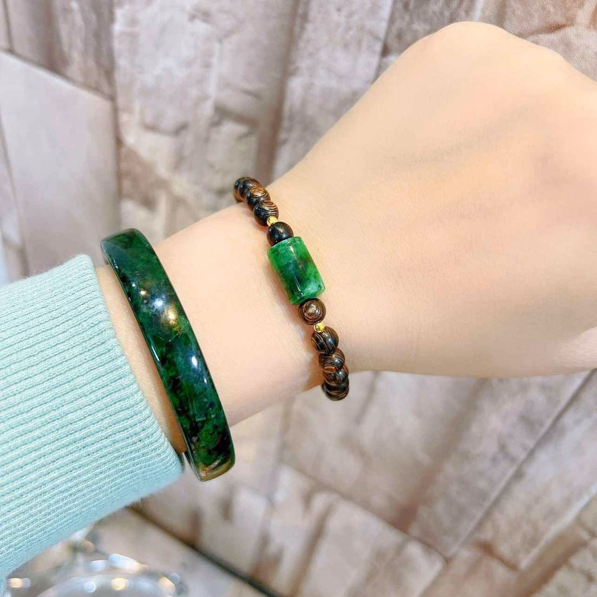 Vòng Tay Trầm Hương Sánh Phối Lu Thống Ngọc Cẩm Thạch Sơn Thuỷ Thiên Nhiên 8 Ly - Thắng Giang - Ảnh 4