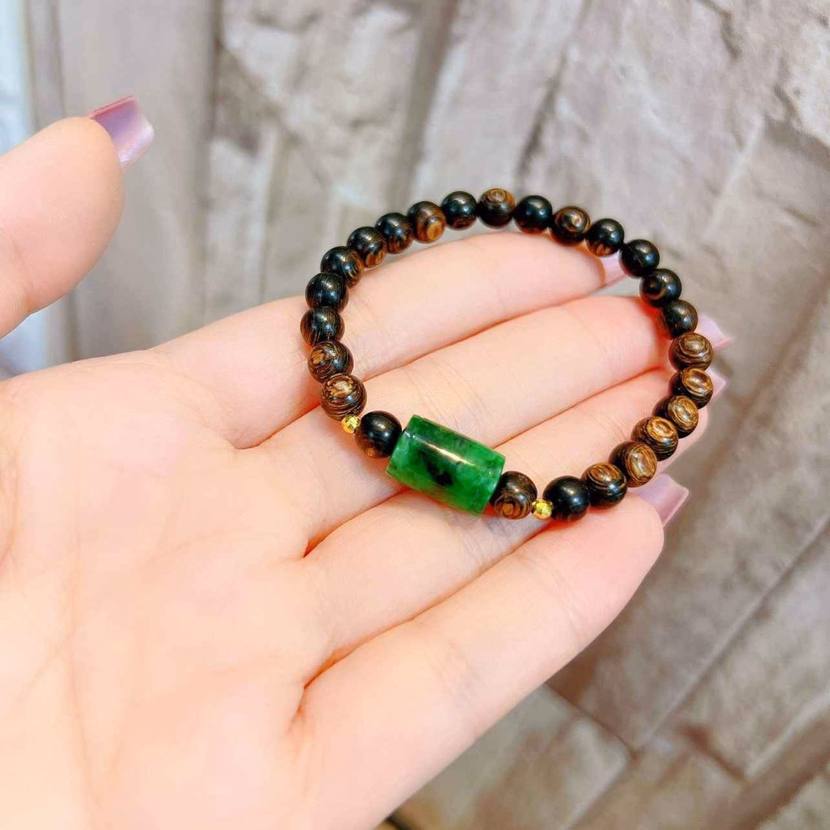 Vòng Tay Trầm Hương Sánh Phối Lu Thống Ngọc Cẩm Thạch Sơn Thuỷ Thiên Nhiên 8 Ly - Thắng Giang - Ảnh 2