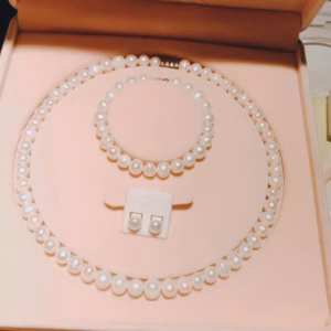 Bộ Trang Sức Ngọc Trai Nuôi Thiên Nhiên Tặng Kèm Hộp Đựng Sang Trọng 8 Ly - Thắng Giang