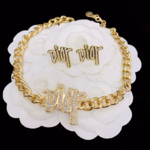 Set Vòng Cổ Xích Vàng Dior Mix Khuyên Tai Dior S236 - Lady'S Passion