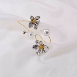 Bông Tai Nữ Lan Silver Vòng Xoắn Hạt Trai Bất Đối Xứng - Mushroom Lee