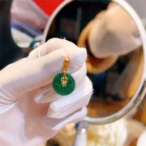 Mặt Dây Chuyền Xu Ngọc Cẩm Thạch Sơn Thủy Thiên Nhiên Móc Treo Hạt Chanh Vàng Tây 10 Kara Chuẩn Có Thẻ Hóa Đơn - Thắng Giang