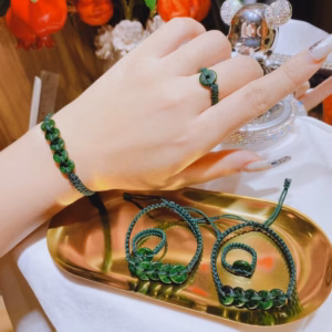 Bộ Trang Sức Ngọc Cẩm Thạch Sơn Thủy Thiên Nhiên Tết Dây Chỉ May Mắn - Thắng Giang