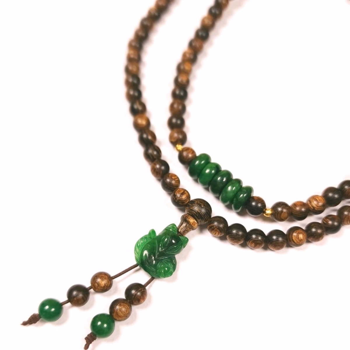 Vòng Tay Trầm Hương Sánh Phối Ngũ Điếu - Hồ Ly Ngọc Cẩm Thạch Sơn Thủy Thiên Nhiên - Freesize 108 Hạt 6 Ly - Thắng Giang - Ảnh 3