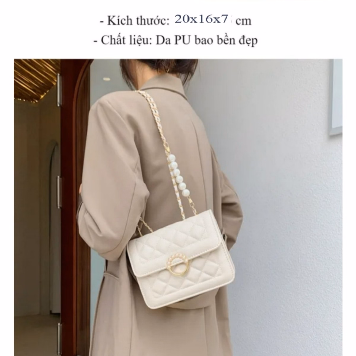 Túi Xách Nữ Đeo Chéo Dây Xích Phối Ngọc Cao Cấp Ctb21 - Bechip - Ảnh 3