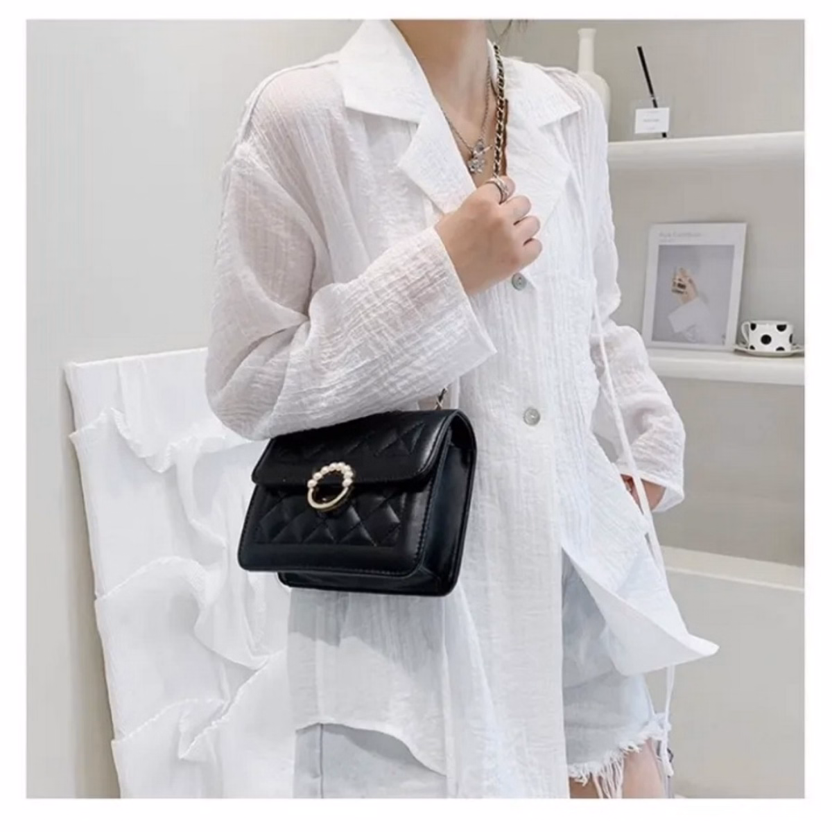 Túi Xách Nữ Đeo Chéo Dây Xích Phối Ngọc Cao Cấp Ctb21 - Bechip - Ảnh 11