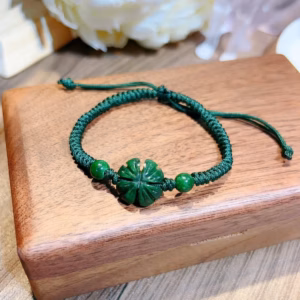 Vòng Tay Cỏ Bốn Lá Ngọc Cẩm Thạch Sơn Thủy Phối Hai Hạt Ngọc - Thắng Giang