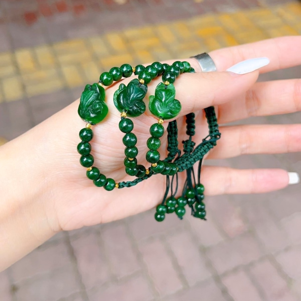 Vòng Tay Hồ Ly Ngọc Cẩm Thạch Sơn Thủy Thiên Nhiên Tết Dây Bi Xi Vàng - Thắng Giang - Ảnh 4