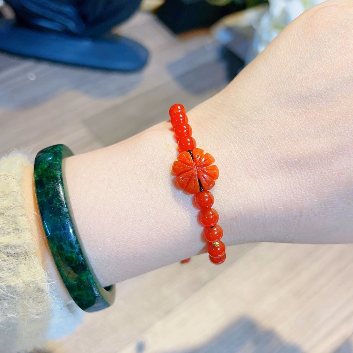 Vòng Tay Cỏ Bốn Lá Ngọc Cẩm Thạch Huyết Thiên Nhiên Tết Dây May Mắn - Thắng Giang - Ảnh 2