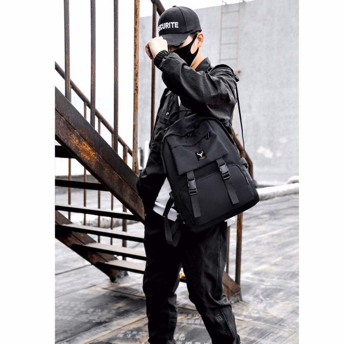 Bộ Balo Ulzzang Hàn Quốc Và Túi Đeo Mini Bl185Dc108 (Đen) - Praza - Ảnh 4