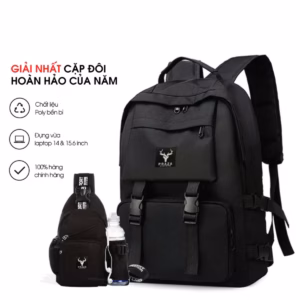 Bộ Balo Ulzzang Hàn Quốc Và Túi Đeo Mini Bl185Dc108 (Đen) - Praza
