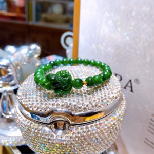 Vòng Tay Hồ Ly Ngọc Cẩm Thạch Sơn Thủy Bi Vàng Tây 10 Kara Có Thẻ Hóa Đơn - Thắng Giang