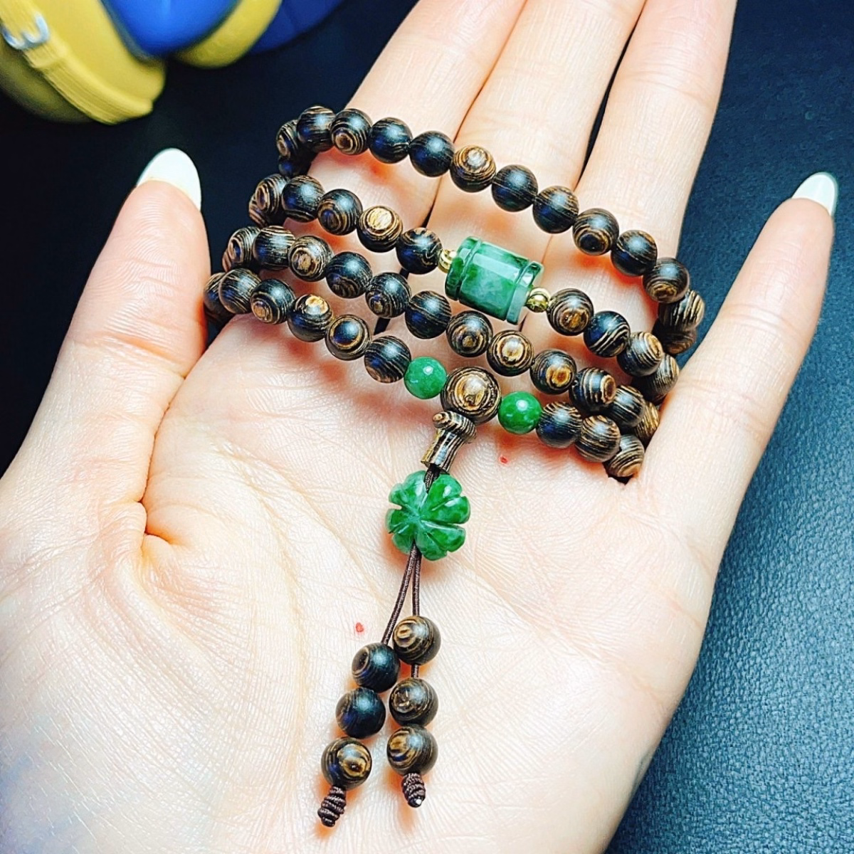 Vòng Tay Lu Thống, Cỏ Bốn Lá Phối Trầm Sánh Thiên Nhiên, Bi Vàng Tây 10 Kara Có Hóa Thẻ Hóa Đơn - Thắng Giang - Ảnh 3