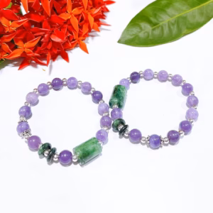 Vòng Tay Thạch Anh Tím Phối Lu Thống Song Điếu Ngọc Cẩm Thạch Sơn Thủy Thiên Nhiên Phụ Kiện Chuẩn Bạc Ta - Thắng Giang