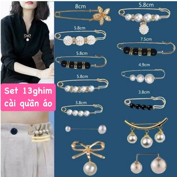 Set 13 Ghim Cài Áo Đính Hạt Ngọc Trai Thời Trang Ctb45 - Bechip - Ảnh 3