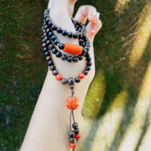 Vòng Tay Trầm Hương Sánh Chìm Phối Lu Thống Cỏ Bốn Lá Ngọc Cẩm Thạch Huyết Thiên Nhiên - Thắng Giang