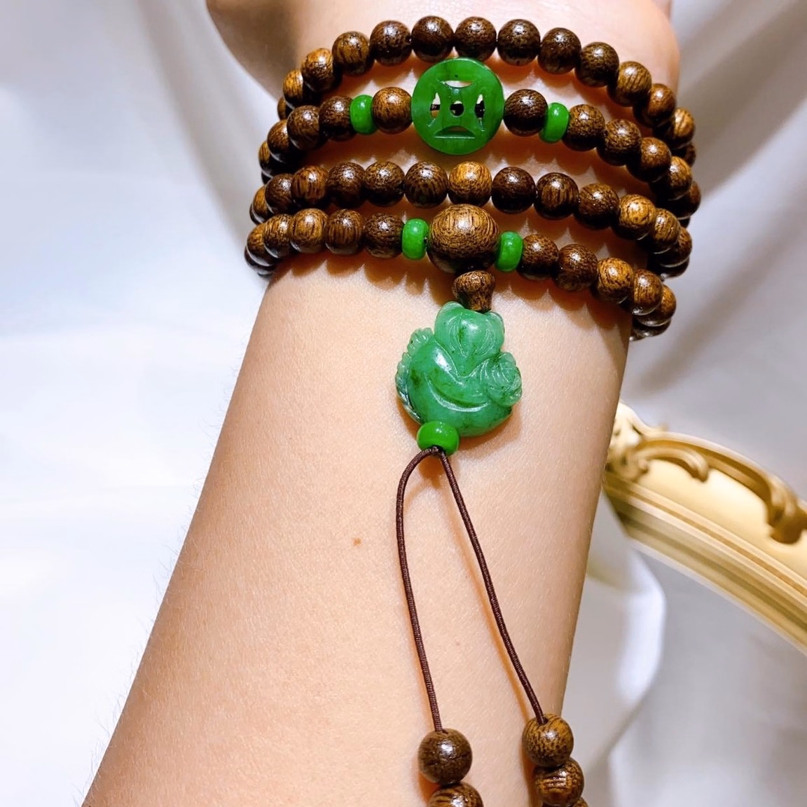 Vòng Tay Trầm Hương Tốc Phối Xu Kim Tiền Hồ Ly Ngọc Cẩm Thạch Thiên Nhiên - Thắng Giang - Ảnh 2